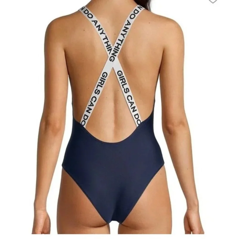 New Zadig & Voltaire Girls Can Do Anything Navy One Piece Swimsuit - Picture 3 of 8